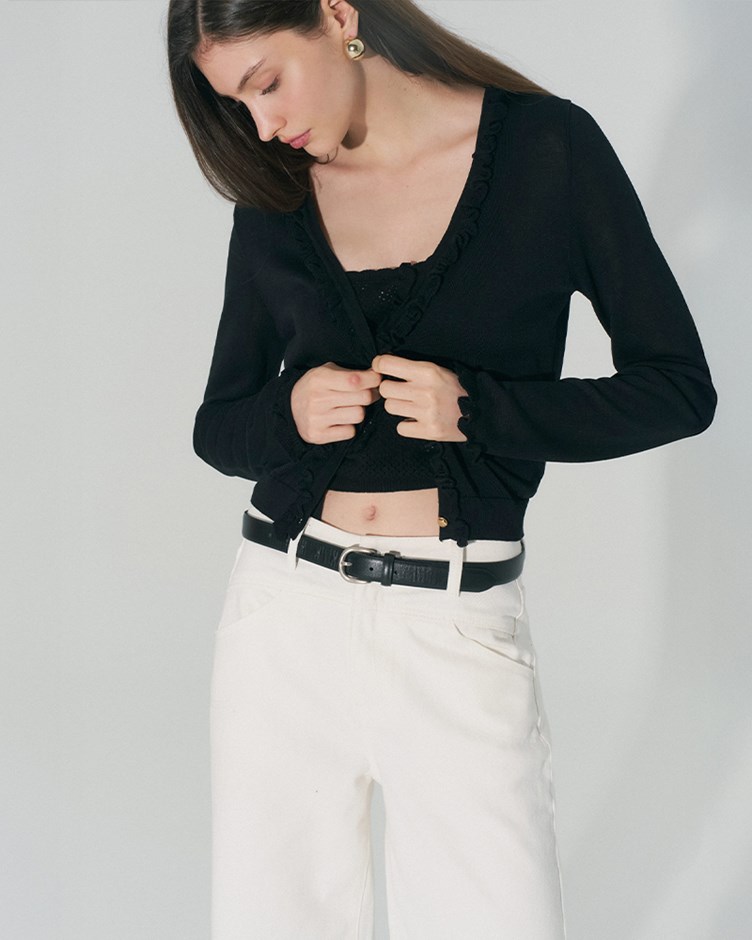 仿亞麻針織荷葉外套