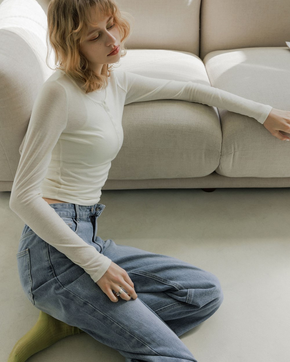 柔彈天絲排釦兩件式上衣 (上衣+背心)