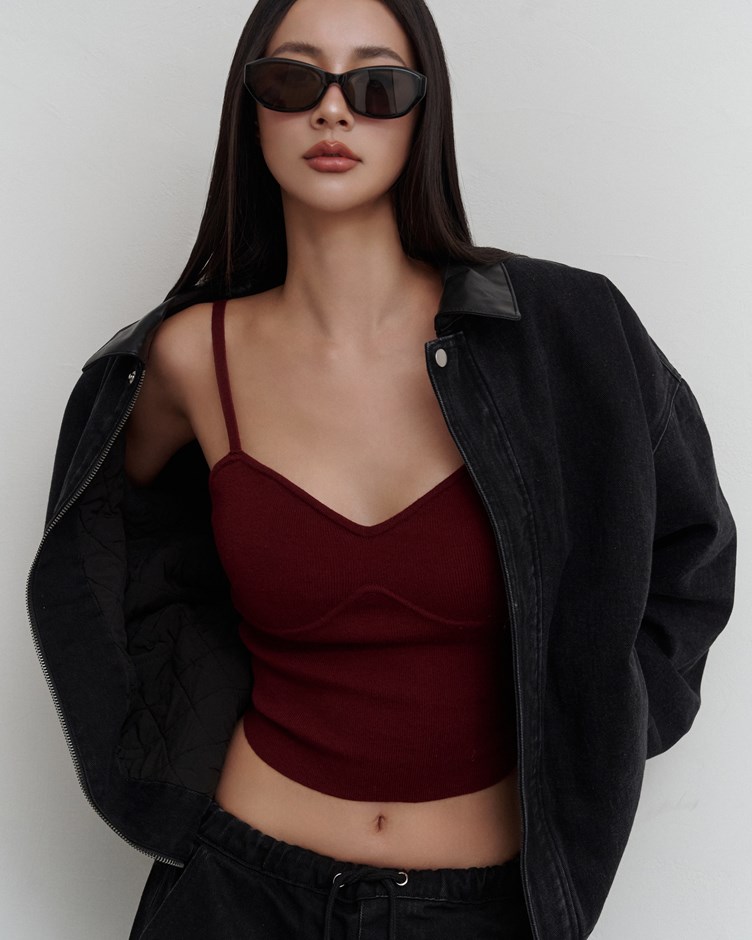 mi皮革翻領厚磅牛仔外套