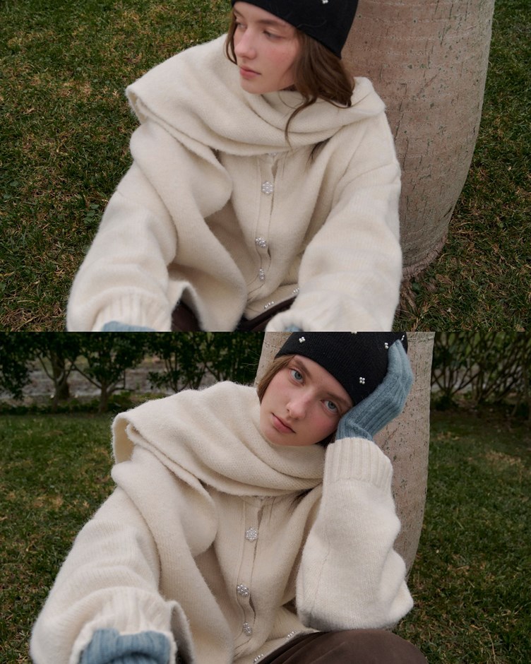 舒適羊駝毛花朵珍珠釦外套