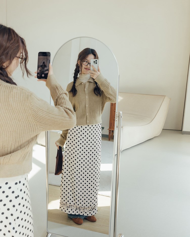 點點緞面光澤中長裙