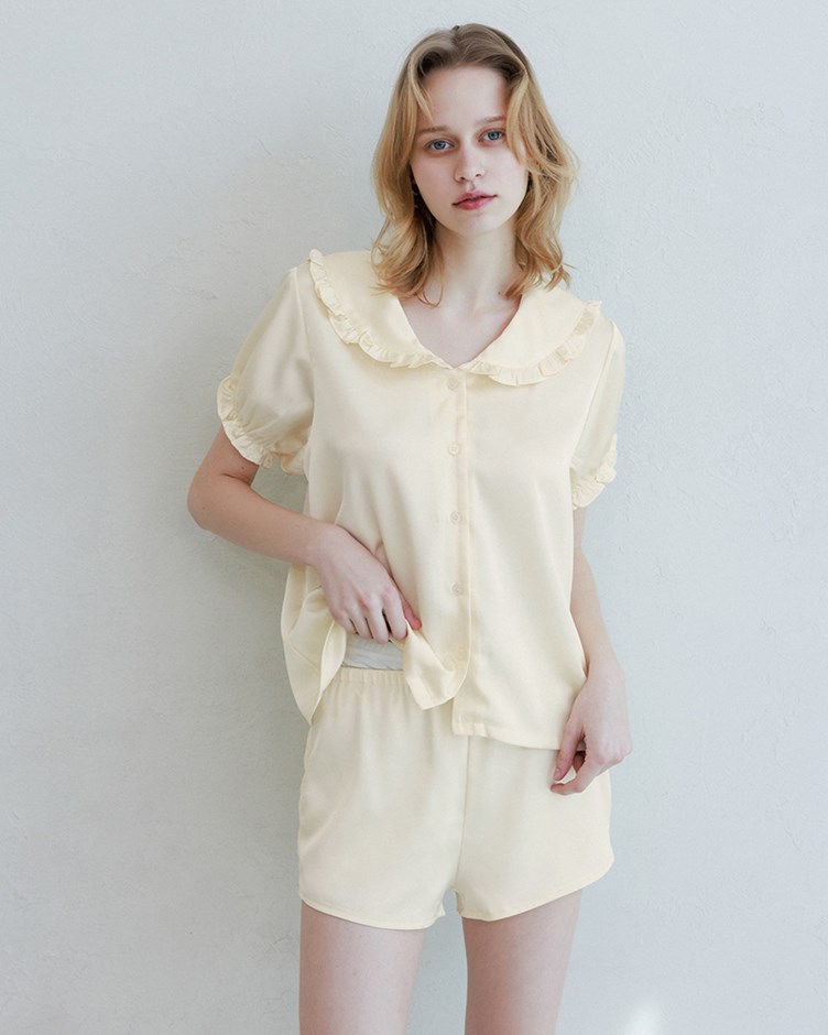 翻領荷葉邊排釦上衣