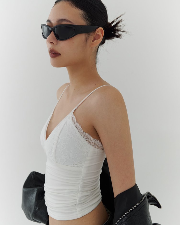 V領蕾絲抓皺細肩BRA TOP