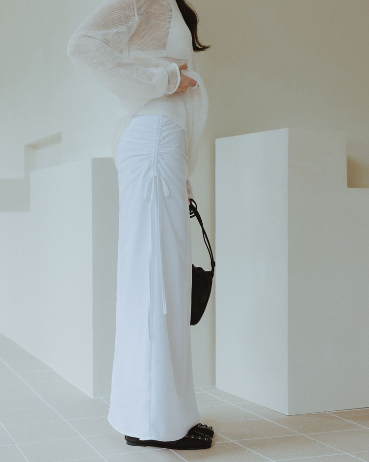 側抽皺綁繩長裙
