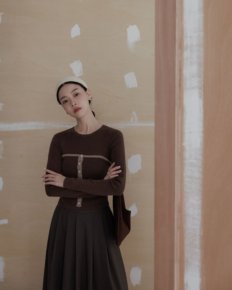 簡約圓領針織上衣(附背心)