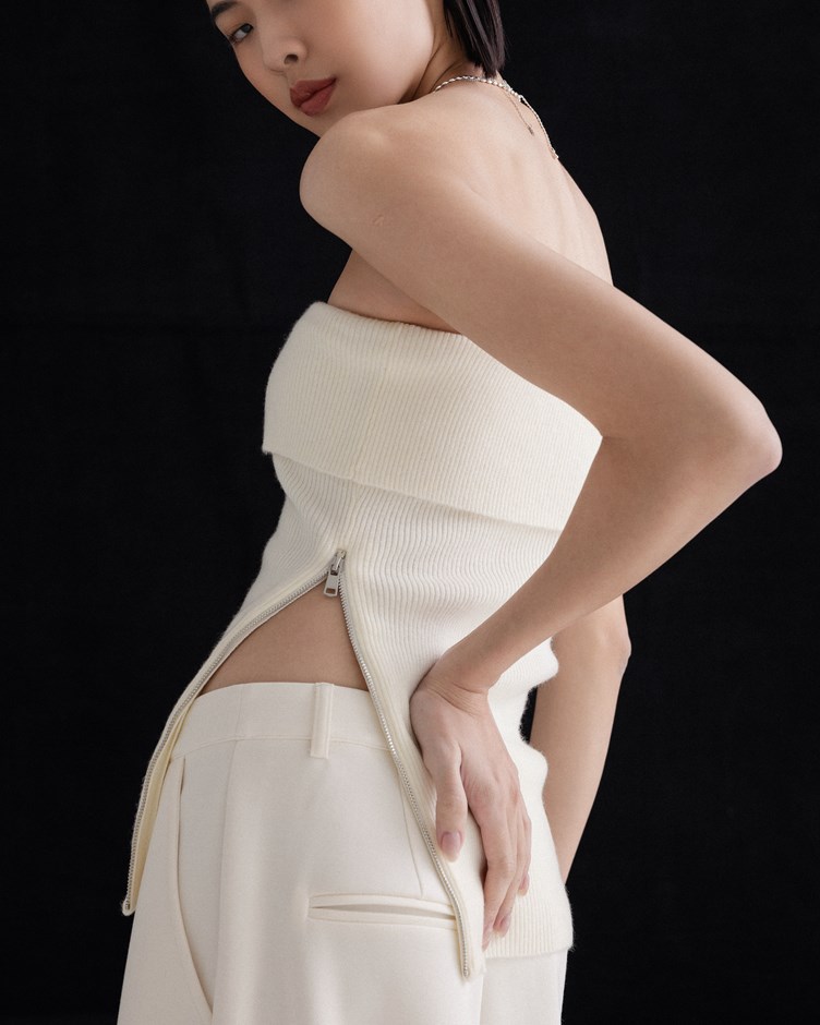 mi個性翻領侧拉鍊平口背心