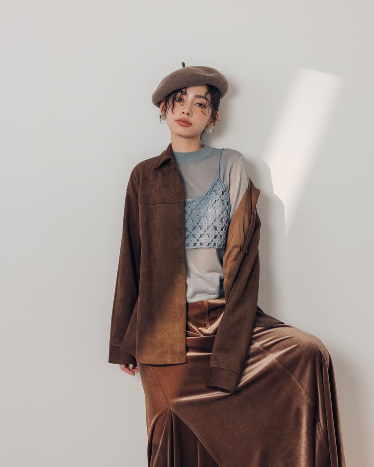 厚磅霧絨麂皮車線外套