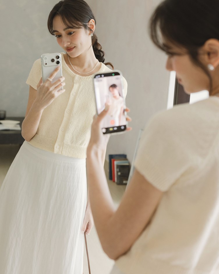 修身插肩袖捲捲線圈針織上衣