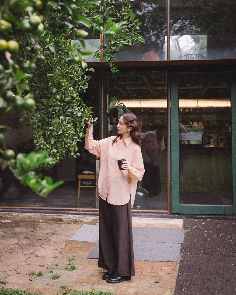 清透感雙門襟條紋襯衫