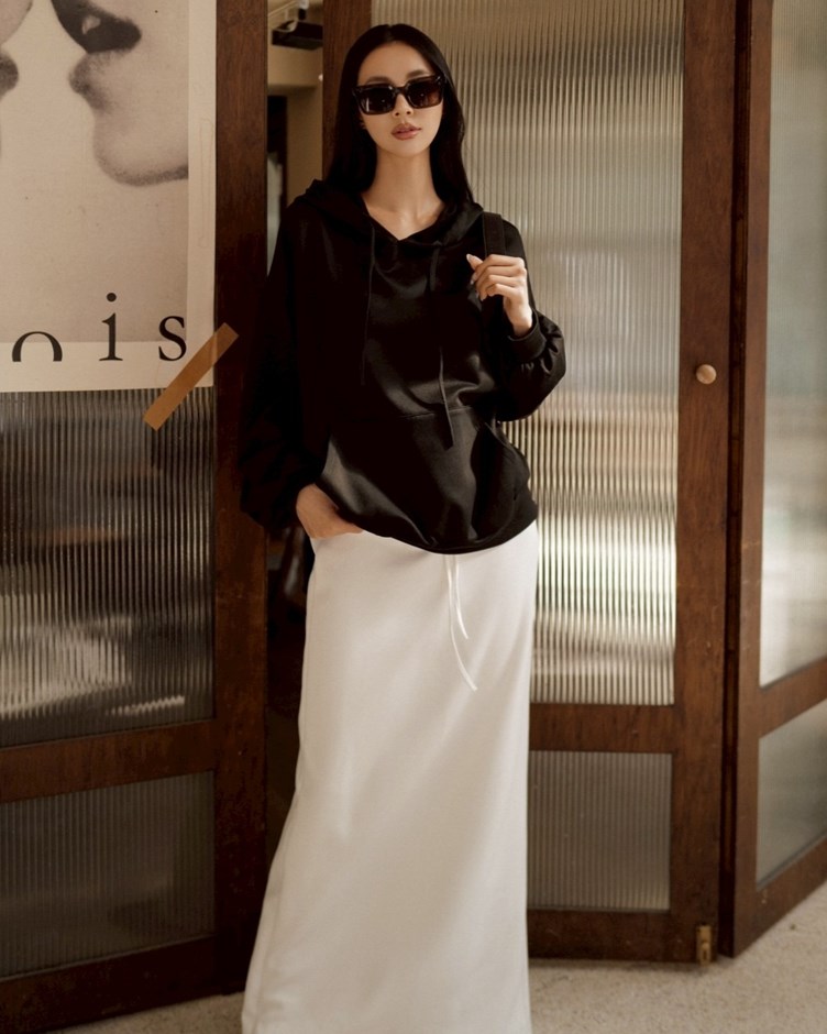 輕柔斜紋磨毛抽繩長裙