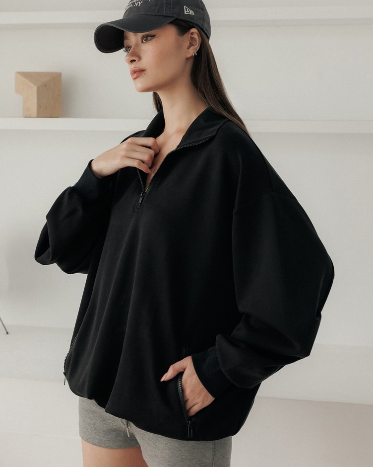 柔霧奶泡立領拉鍊大學TEE