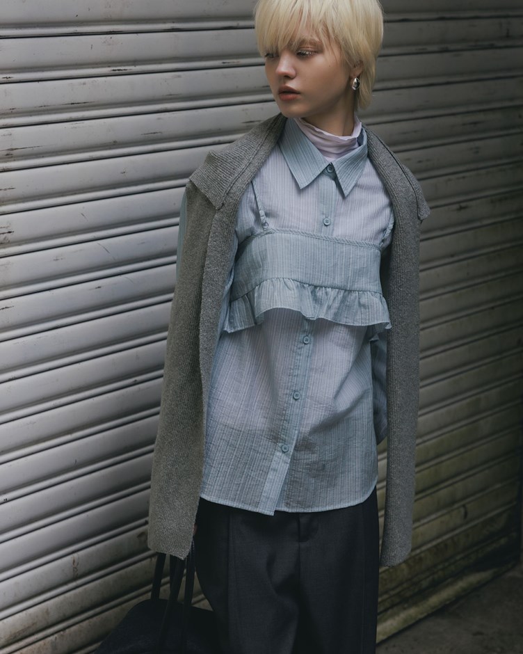 肌理感微透肌兩件式條紋襯衫