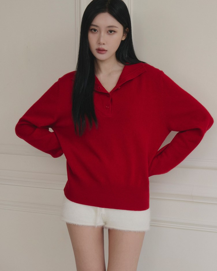 立領開釦羊毛針織上衣