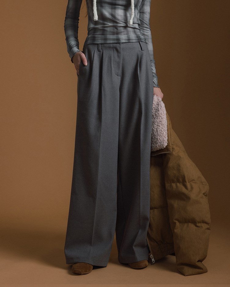 磨毛打摺西裝寬褲