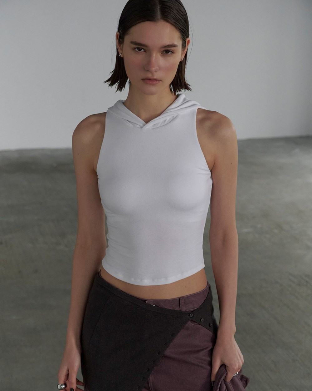 MIT 柔彈連帽削肩BRA TOP