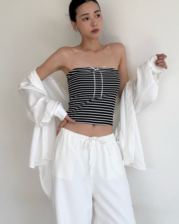 蝴蝶結條紋平口BRA TOP