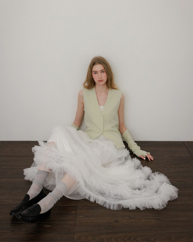 柔軟仿貂毛V領排釦背心 (背心+袖套)