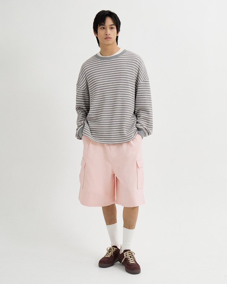 條紋華夫格長袖TEE