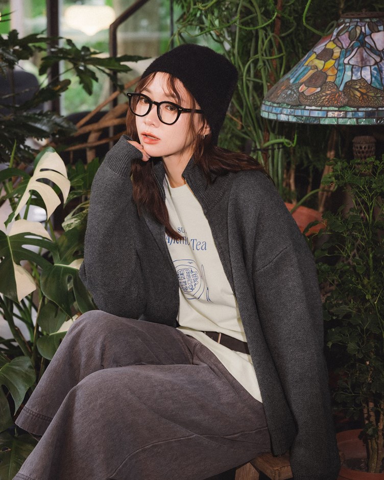 絨感小立領雙拉鍊針織外套