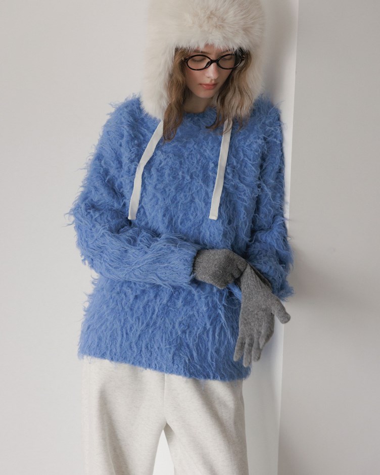 捲捲磨毛感圓領針織毛衣