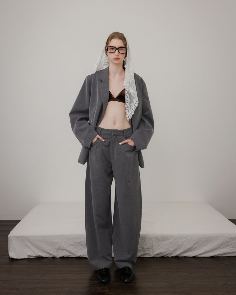 條紋繭型西裝褲