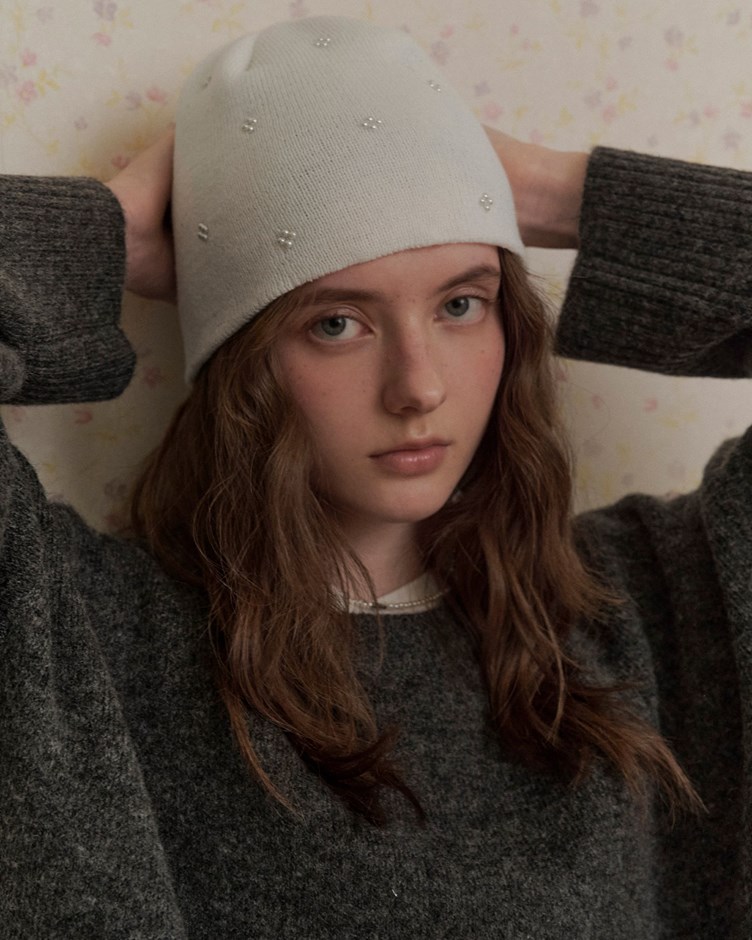 珍珠花朵造型毛帽