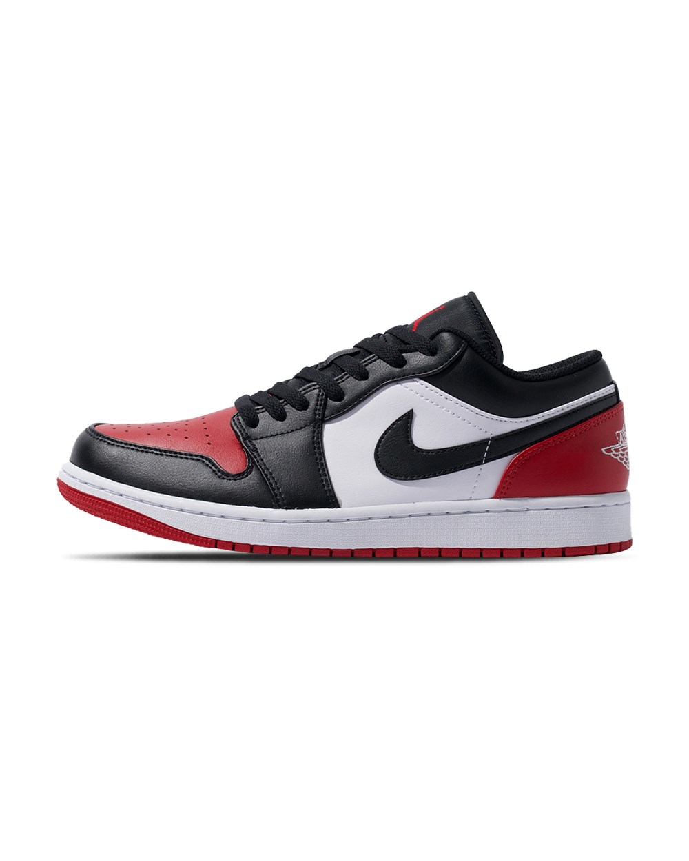 Nike-Nike Air Jordan 1 Low Bred Toe 低筒經典皮革休閒鞋男款紅黑色