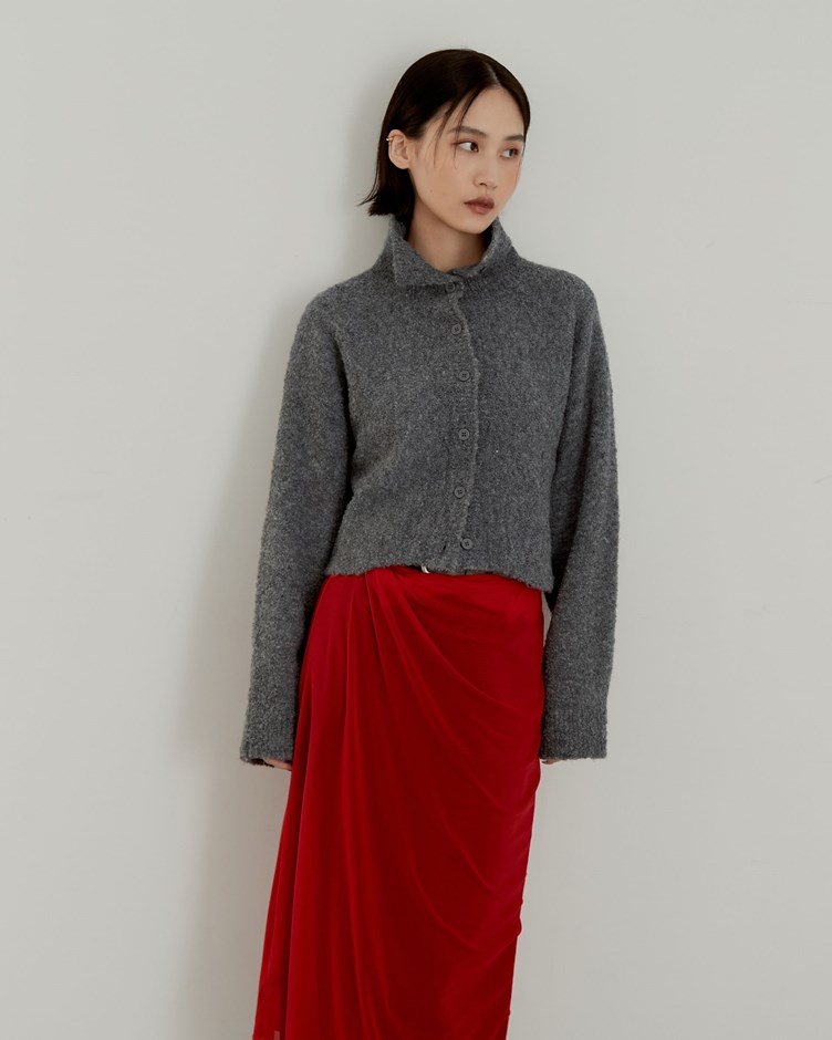 圈圈紗高領排釦針織毛衣