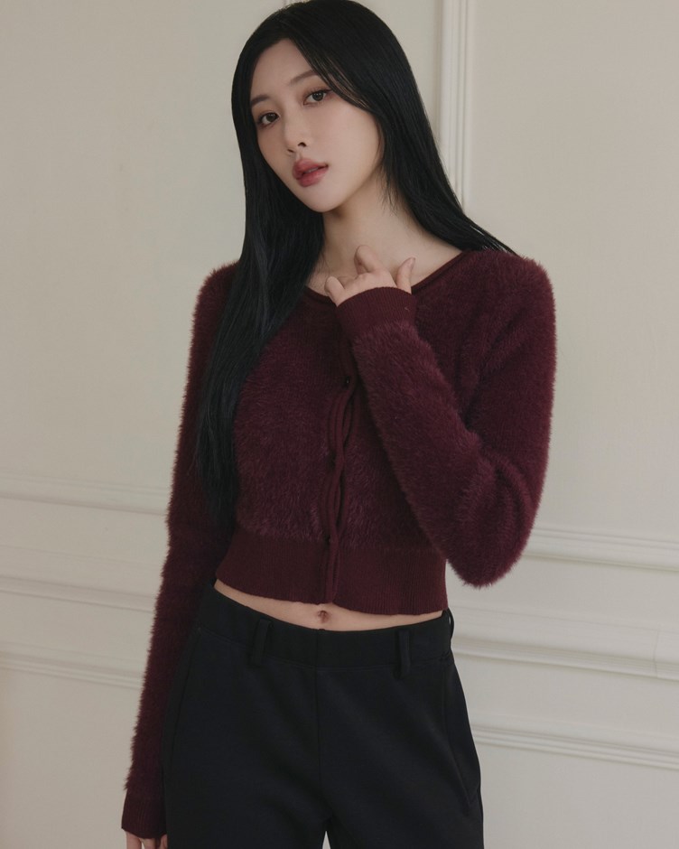 仿貂毛針織排釦外套