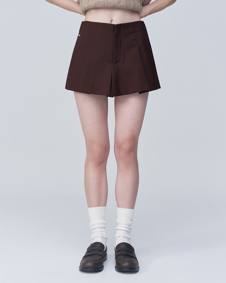 西裝料百褶短褲裙