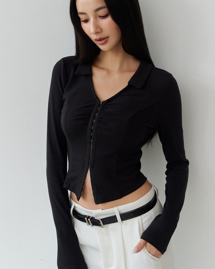 翻領鉤釦修身上衣