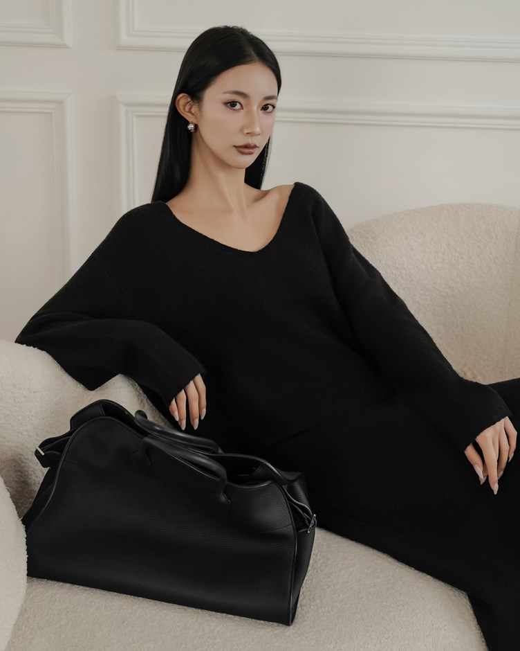 絨毛感V領寬鬆針織長袖