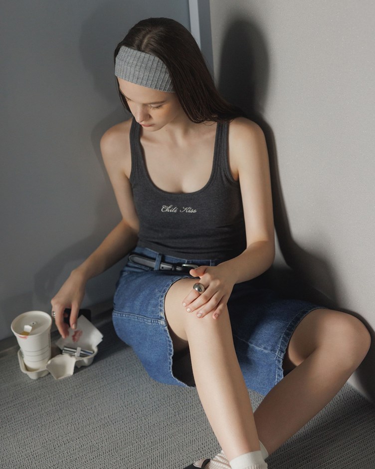 舒適羅紋標語刺繡BRA TOP