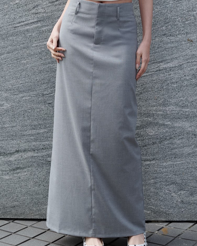 簡約純色開衩西裝長裙