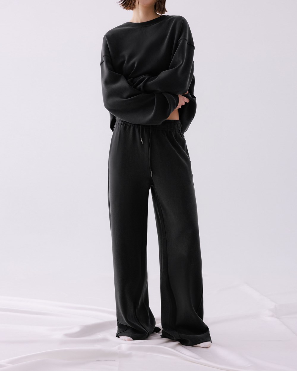 舒適雲朵鬆緊抽繩長褲(砂洗)