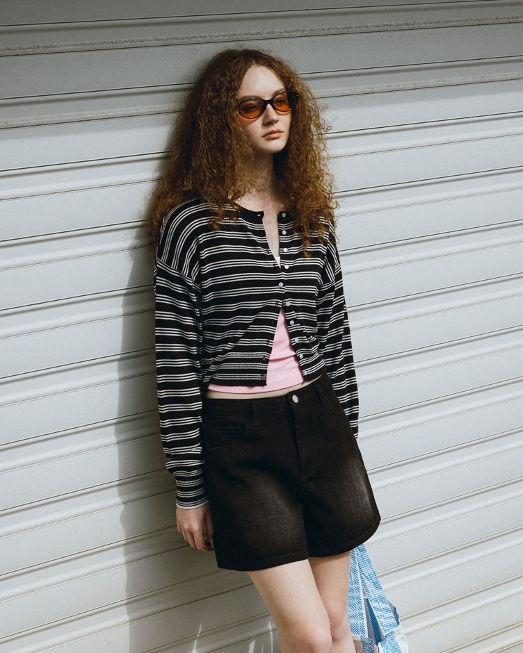 柔膚條紋針織外套