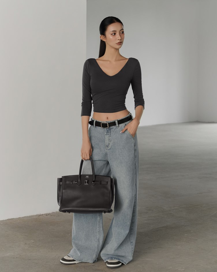 棉質V領七分袖BRATOP