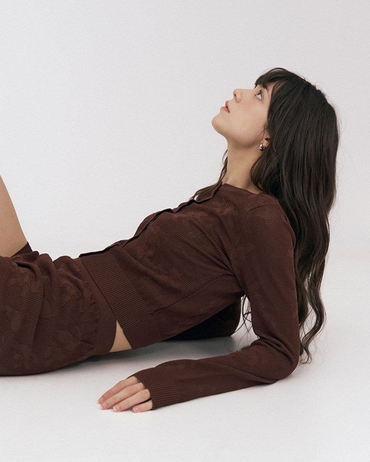 花朵緹花排釦針織套裝