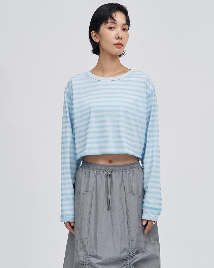 條紋網紗雙層短版上衣