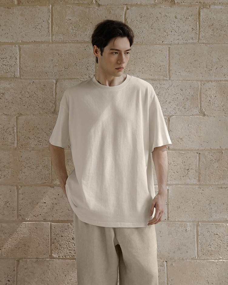亞麻感圓領寬鬆TEE(MEN)