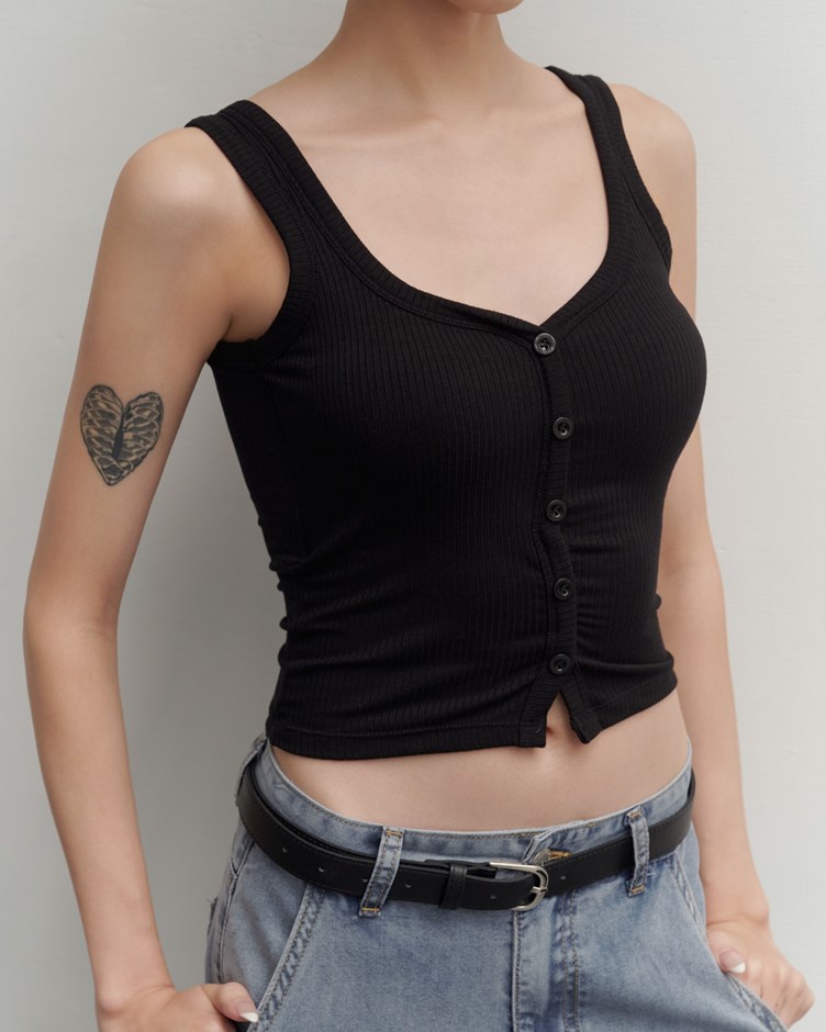 柔彈羅紋排釦BRA TOP背心