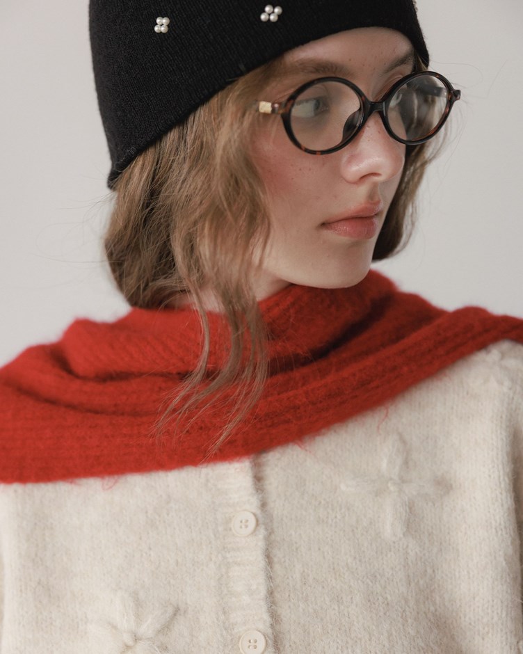 磨毛感立體花朵造型針織外套