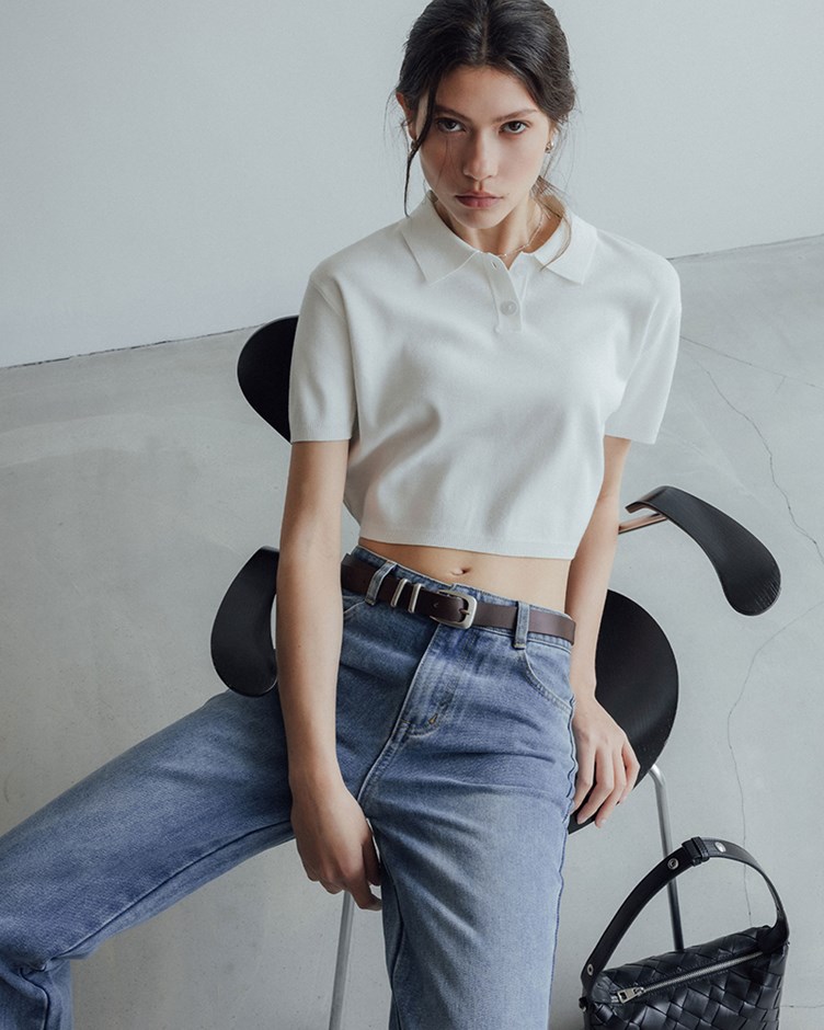 小領片針織短袖上衣