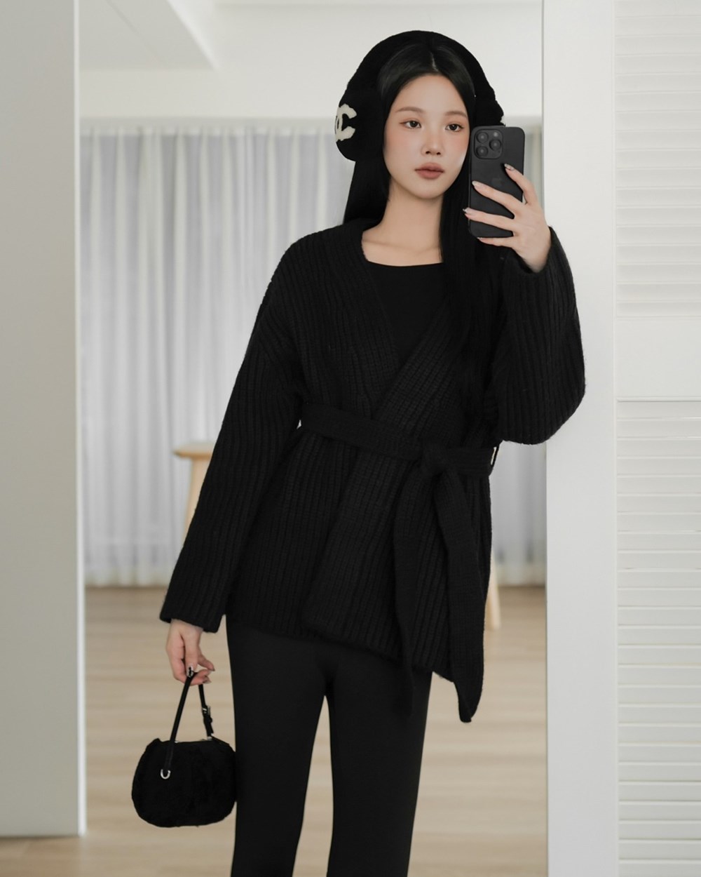 粗針綁帶針織外套