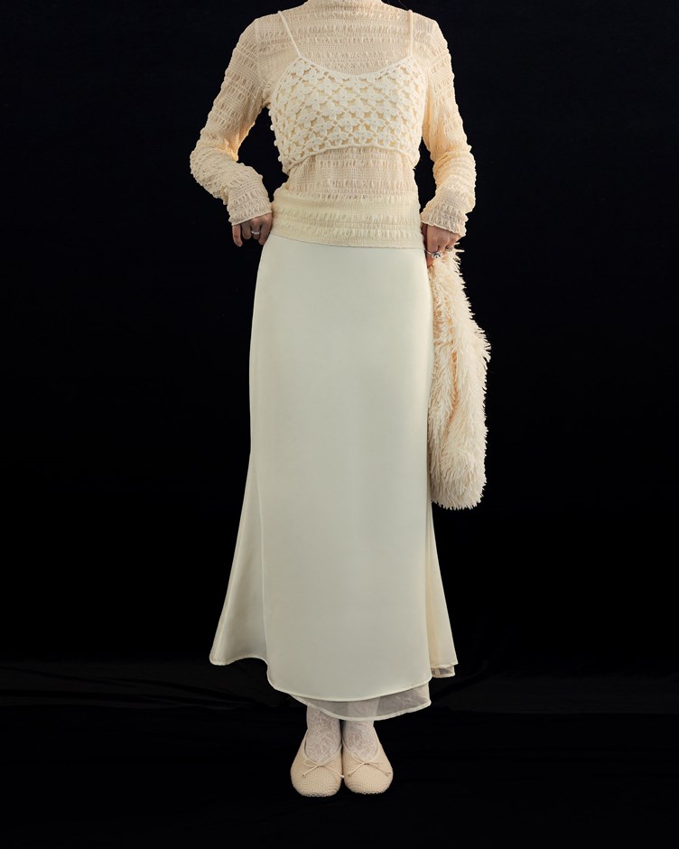 拼紗層次緞面魚尾裙