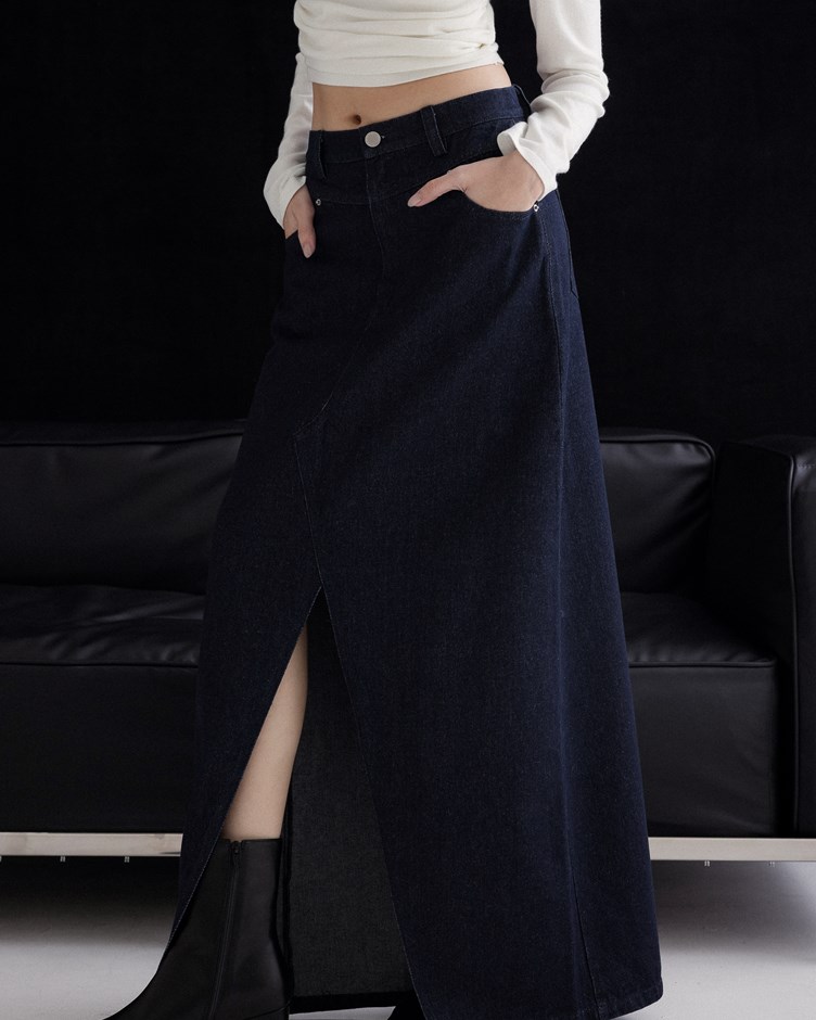 mi時髦開岔牛仔長裙