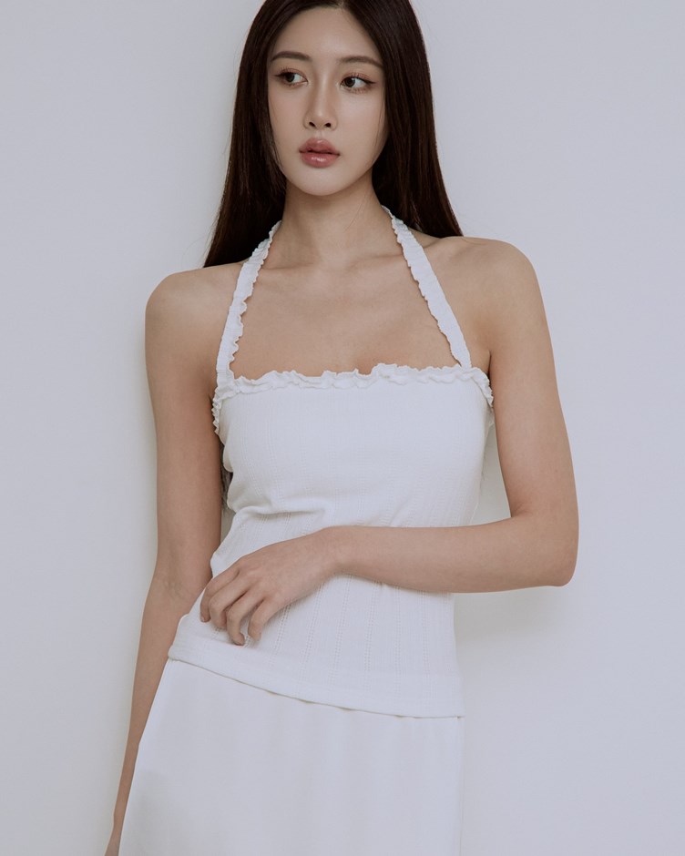 溫柔緹花荷葉邊繞脖BRA TOP