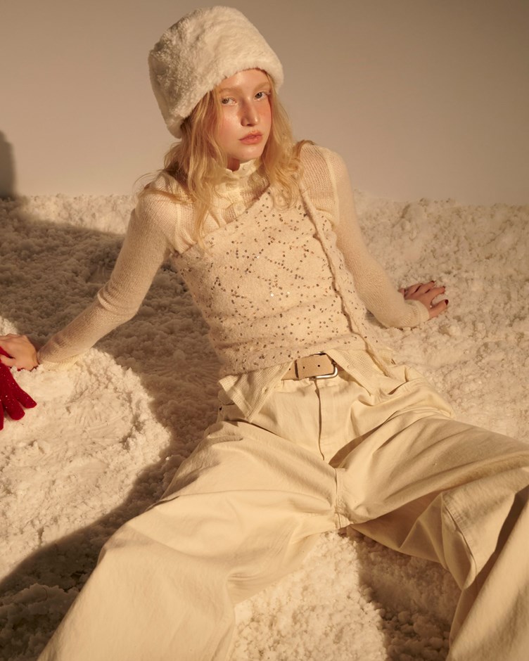 不對稱亮片感綁帶針織背心