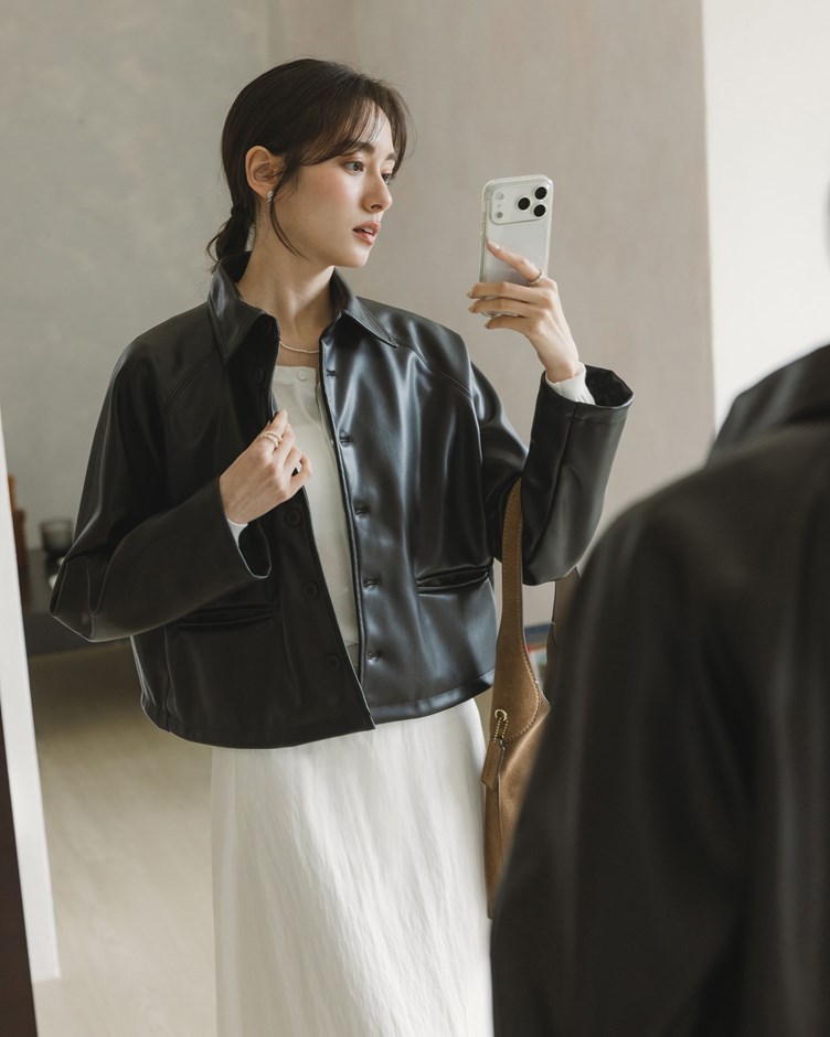 俐落拉克蘭袖皮革夾克