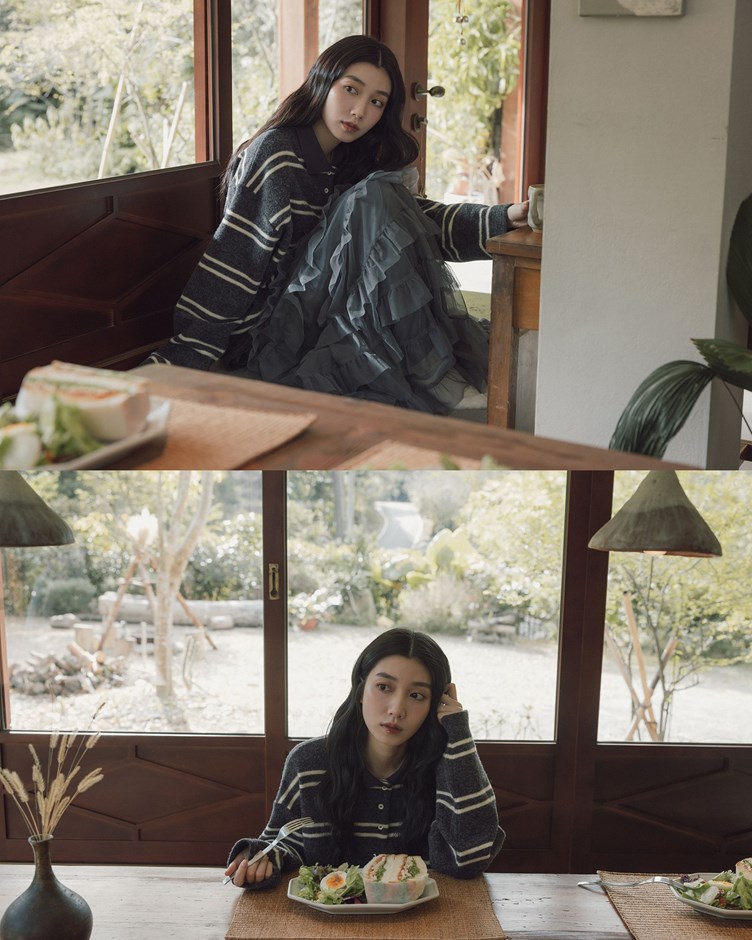 磨毛感橫紋配色POLO上衣